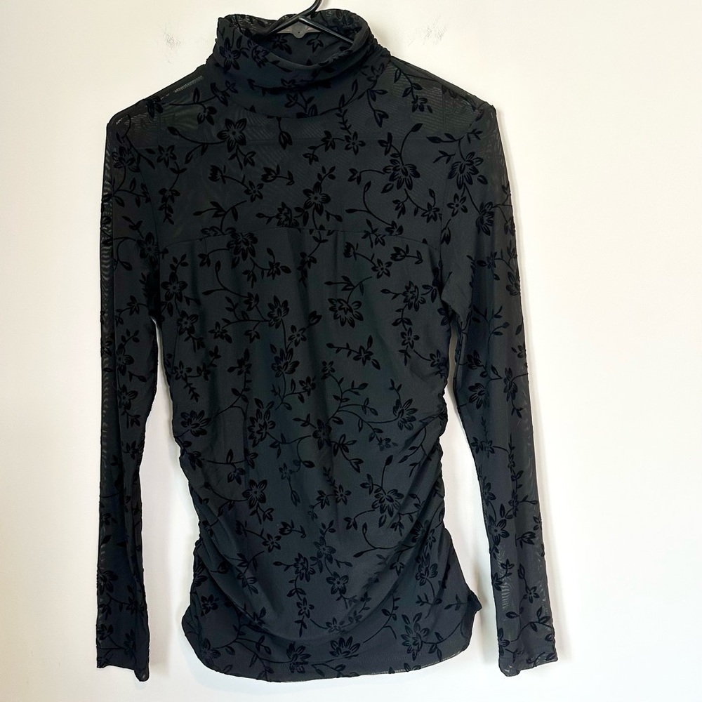 NWOT Zeagoo Black Floral Mesh Long Sleeve Top - Size: Large